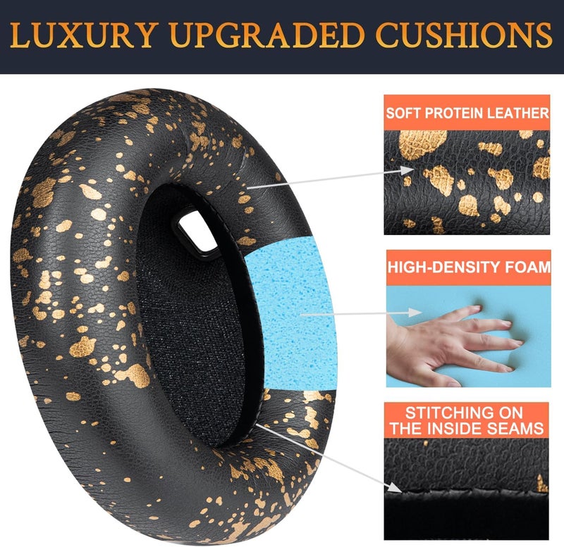 SoloWIT Replacement Earpads for Sony WH-1000XM4 (WH1000XM4) Headphones, Ear Pads Cushions with Noise Isolation Foam, Added Thickness, Without Affecting Sensor - Black Gold - Image 3